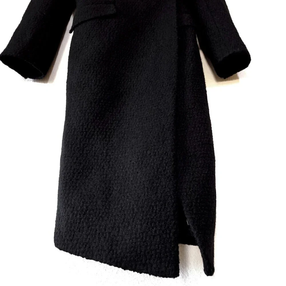 NEW L'Academie Boucle Wool Micha Long Coat Black Tailored Old Money Minimal XS - Picture 7 of 15